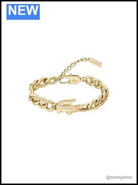 Lacoste Crocodile Bracelet Gold Plated Stainless Steel Figaro Chain